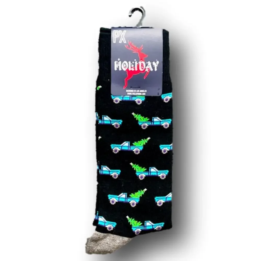 3/$18 Pickup Trucks & Trees Christmas Holiday Funny Crew Socks - Brand New